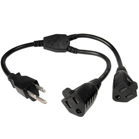 CableWholesale 10W1-04203Y Power Y Cord, Black, NEMA 5-15P to Dual NEMA 5-15R, 16AWG, 13 Amp, 3 foot