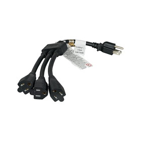 CableWholesale 10W2-02101.5W Power Cord Splitter, NEMA 5-15P to 3x NEMA 5-15R, 14AWG, 15 Amp, 18 inch, Black