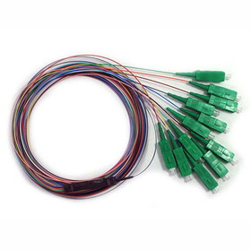 CableWholesale 15F2-20012 12 Strand Fiber Ribbon Pigtail, 9/125 Singlemode(Green Boot), SC/APC, 3 meters