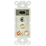 CableWholesale 301-5000 Decora Wall Plate Insert, White, with 1 VGA, 3.5mm Stereo and 3 RCA (Red/White/Yellow) Female Couplers