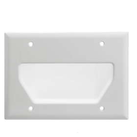 CableWholesale 45-0003-WH 3-Gang Recessed Low Voltage Cable Plate, White