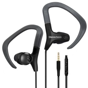 CableWholesale 5002-213BK Sport Over-Ear Clip Earbuds featuring microphone with play/pause/call controls and slide volume, Black