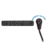 CableWholesale 51W1-12210 Surge Protector, Flat Rotating Plug, 6 Outlet, Black Horizontal Outlets, Plastic, Power Cord 10 foot