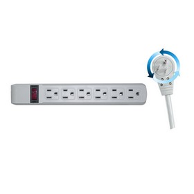 CableWholesale 51W1-19215 Surge Protector, Flat Rotating Plug, 6 Outlet, Gray Horizontal Outlets, Plastic, Power Cord 15 foot
