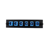 CableWholesale 68F3-00060 LGX Compatible Adapter Plate featuring a Bank of 6 Singlemode SC Connectors in Blue for OS1 and OS2 applications, Black Powder Coat