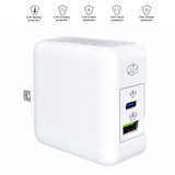 CableWholesale 90W1-41000WH 2 Port USB Wall Travel Charger, USB C w/ USB PD 3.1A, USB A /w QC3 3.1A, 36W, White