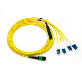 CableWholesale MPLC-21003 Plenum Fiber Optic Cable, 40 Gigabit Ethernet QSFP 40GBase-SR4 to MTP(MPO)/LC (4 Duplex LC) 24 inch Breakout Cable, 9/125, 3 meter