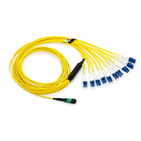 CableWholesale MPLC-22003 Plenum Fiber Optic Cable, 100 Gigabit Ethernet CFP/CXP 100GBase-SR10 to MTP(MPO)/LC (10 Duplex LC) 24 inch Breakout Cable, 9/125, 3 meter