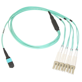 CableWholesale MPLC-31003 Plenum Fiber Optic Cable, 40 Gigabit Ethernet QSFP 40GBase-SR4 to MTP(MPO)/LC (4 Duplex LC) 24 inch Breakout Cable, OM3, 50/125, 3 meter