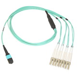 CableWholesale MPLC-41001 Plenum Fiber Optic Cable, 40 Gigabit Ethernet QSFP 40GBase-SR4 to MTP(MPO)/LC (4 Duplex LC) 24 inch Breakout Cable, OM4, 50/125, 1 meter