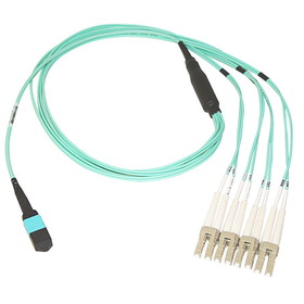 CableWholesale MPLC-41002 Plenum Fiber Optic Cable, 40 Gigabit Ethernet QSFP 40GBase-SR4 to MTP(MPO)/LC (4 Duplex LC) 24 inch Breakout Cable, OM4, 50/125, 2 meter