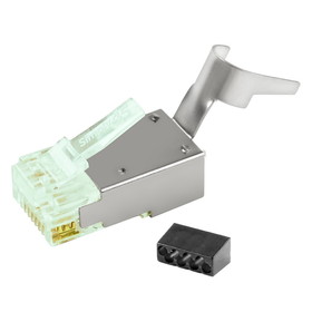 CableWholesale S45-1150 Simply45 Shielded Cat6 RJ45 Crimp Connectors, external ground, Solid/Stranded 23AWG, Green Tint, Hi/Lo Stagger, Bar45&trade;, Jar 50 pieces