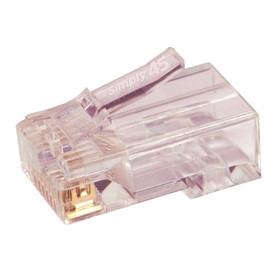 CableWholesale S45-1700 Simply45 Cat6a Pass Through RJ45 Crimp Connectors, Solid 23AWG, Red Tint, Hi/Lo Stagger, Clamshell 100 pieces