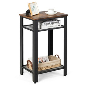 Costway 01294583 3-Tier Industrial End Table with Metal Mesh Storage Shelves