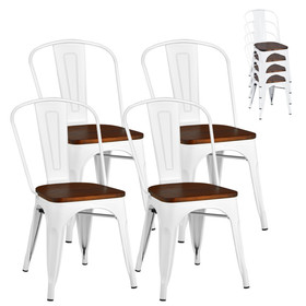 Costway 01476823 Set of 4 Tolix Style Metal Dining Wood Seat-White