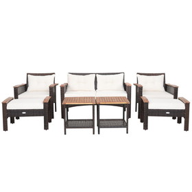Costway 02931568 7 Pieces Patio Rattan Cushioned Conversation Furniture Set