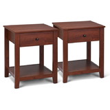 Costway 02985763 Set of 2 Nightstand with Storage Shelf and Pull Handle