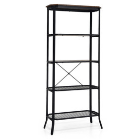 Costway 03145762 Industrial 5-Layer Bookshelf with Out-Stretched Legs-Rustic Brown