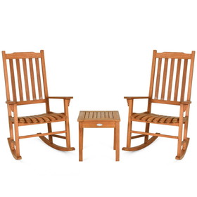 Costway 03486527 3 Pieces Eucalyptus Rocking Chair Set with Coffee Table
