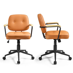 Costway 03758641 PU Leather Office Chair with Rocking Backrest and Ergonomic Armrest-Orange