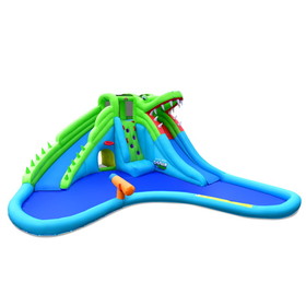 Costway 03791258 Inflatable Crocodile Style Water Slide Upgraded Kids Bounce Castle with 780W Blower