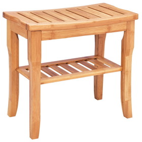 Costway 03798241 Bathroom Bamboo Shower Chair Bench with Storage Shelf