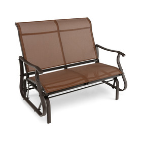 Costway 04369217 2-Person Patio Glider Bench with High Back and Curved Armrests-Brown