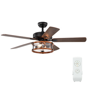 Costway 04391258 52" Retro Ceiling Fan Lamp with Glass Shade Reversible Blade Remote Control