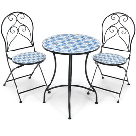 Costway 04728396 3 Pieces Patio Bistro Furniture Set with Mosaic Design