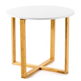 Costway 05613942 Multifunctional Round Side End Table with Bamboo Legs and X-Shaped Base