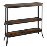 Costway 05678419 3-Tier Steel Frame Entryway Sofa Console Table for Hallway and Living Room-Rustic Brown