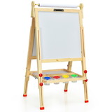 Costway 05783946 Kids Art Easel with Paper Roll Double-Sided Regulable Drawing Easel Plank