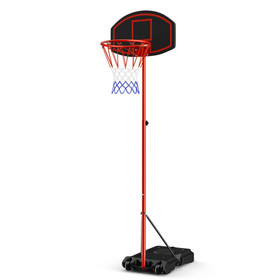 Costway 05792631 Adjustable Basketball Hoop System Stand Portable with 2 Wheels Fillable Base-Black & Red