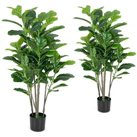 Costway 05976823 51 Inch 2-Pack Artificial Fiddle Leaf Fig Tree for Indoor and Outdoor