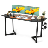 Costway 07821465 63-Inch Large Computer Desk with Splice Board for Home and Office-Black