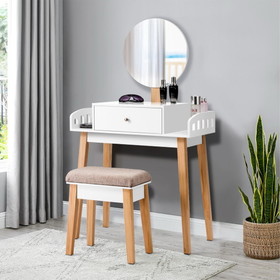 Costway 07869142 Wooden Makeup Dressing Mirror Table Set with Drawer