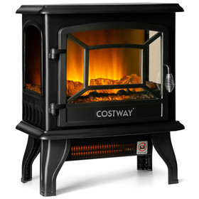 Costway 07943512 Freestanding Fireplace Heater with Realistic Dancing Flame Effect-Black