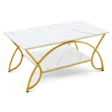 Costway 08413769 2-Tier Coffee Table Gold Rectangle for Living Room-White