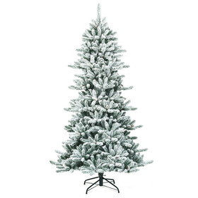 Costway 08649127 7 Feet Snow Flocked Slim Artificial Christmas Fir Tree