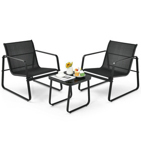 Costway 09473582 3 Pieces Patio Bistro Furniture Set with Glass Top Table Garden Deck-Black