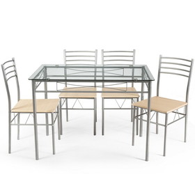 Costway 09563748 5 Pieces Dining Set Glass Table and 4 Chairs