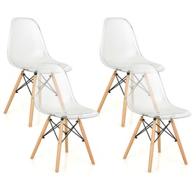 Costway 10732684 Set of 4 Dining Chairs Modern Plastic Shell Side Chair with Clear Seat and Wood Legs-Transparent