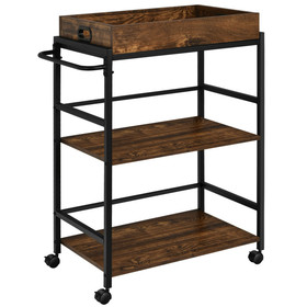 Costway 12376450 3-Tier Kitchen Serving Bar Cart with Lockable Casters and Handle Rack for Home Pub-Rustic Brown