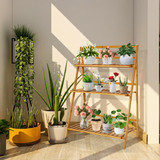 Costway 12758403 3-Tier Bamboo Foldable Plant Stand with Display Shelf Rack