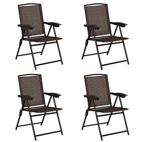 Costway 12783405 4 Pieces Folding Dining Chairs with Steel Armrests and Sling Back