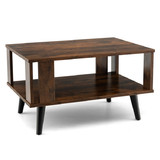 Costway 12854637 Compact Retro Mid-Century Coffee Table with Storage Open Shelf-Rustic Brown