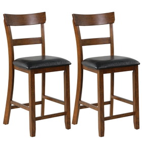 Costway 13425879 2 Pieces Counter Height Chair Set with Leather Seat and Rubber Wood Legs