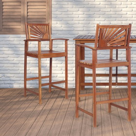 Costway 13609847 2 Pieces Outdoor Acacia Wood Bar Chairs with Sunflower Backrest and Armrests
