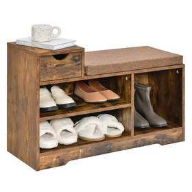 Costway 13682574 Entryway Storage Shoe Bench with 1 Storage Drawer and 3 Open Compartments-Rustic Brown