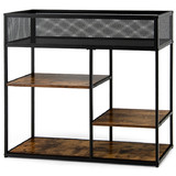 Costway 13798562 4-Tier Industrial Console Table with Wire Basket and shelf-Rustic Brown